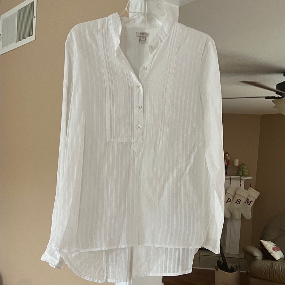 J Crew Crisp White Pintuck Blouse; Size Medium; EUC